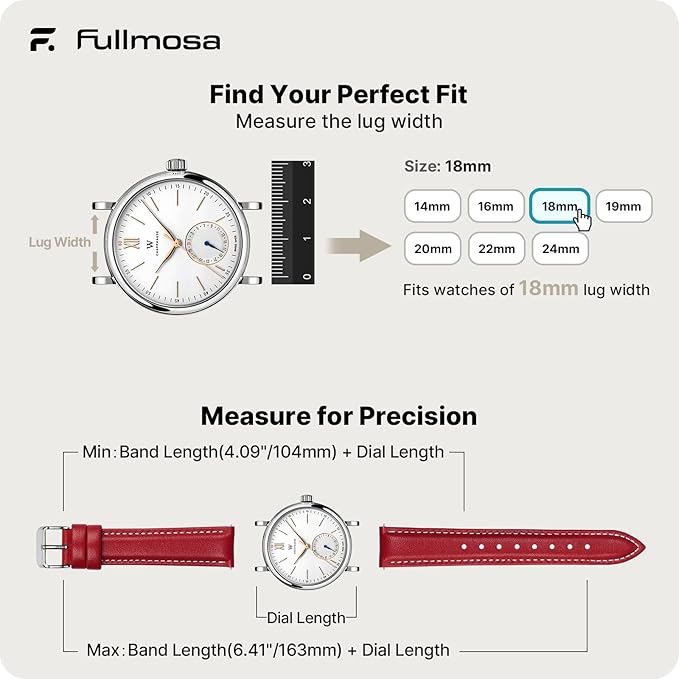 Fullmosa Watch Band, Quick Release Leather Watch Strap for Men Women, Replacement Bands Width 12mm 14mm 16mm 18mm 19mm 20mm 21mm 22mm 24mm