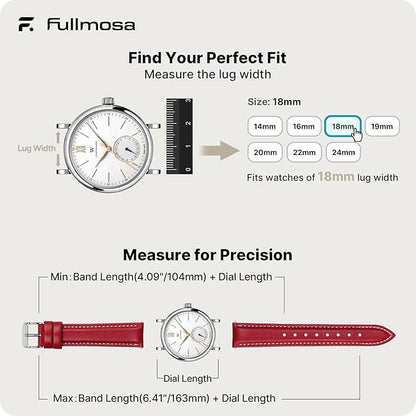 Fullmosa Watch Band, Quick Release Leather Watch Strap for Men Women, Replacement Bands Width 12mm 14mm 16mm 18mm 19mm 20mm 21mm 22mm 24mm