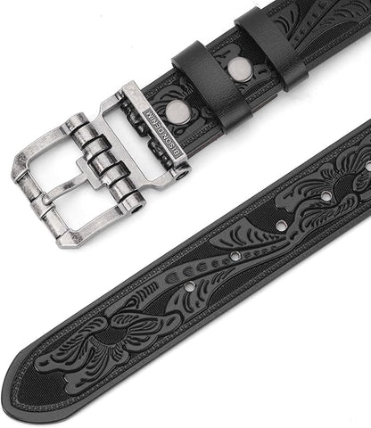 BISON DENIM Men's Genuine Leather Casual Belt, Classic Western Cowboy Dress Belts
