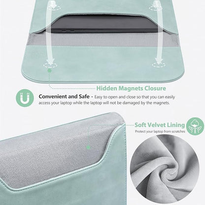 HYZUO 15-16 Inch Laptop Sleeve for MacBook Pro 16 M5/M4/M3/M2/M1 Pro/Max A3428 A3429 A3403 A3186 2026-2019, MacBook Pro 15 2015-2012, XPS 15, Faux Suede Leather Case with Accessory Bag, Mint Green