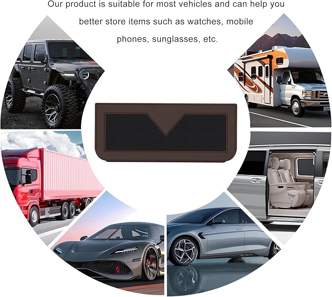 Car Sunglasses Case, PU Leather Pocket Self-Adhesive Storage Pouch for Vehicle Door Window Console, Multifunctional Vehicle Interior Organizer for Glasses Phones Wallets Keys (Brown)
