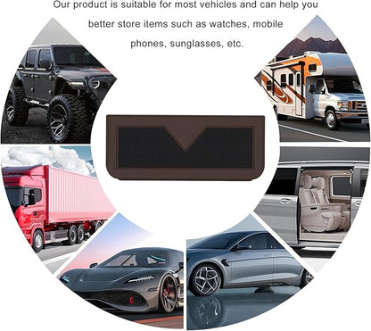 Car Sunglasses Case, PU Leather Pocket Self-Adhesive Storage Pouch for Vehicle Door Window Console, Multifunctional Vehicle Interior Organizer for Glasses Phones Wallets Keys (Brown)
