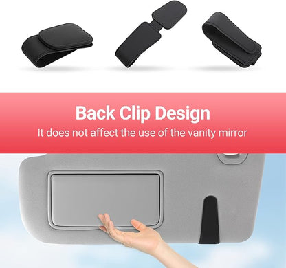 KanSmart Sunglass Holder for Car Visor Sunglasses Clip Magnetic Leather Glasses Eyeglass Holder Interior Car Accessories for Woman Man -2 Packs Black