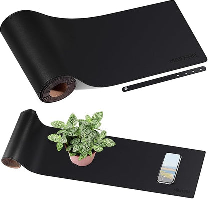 MAIDERN 70.8” x 7.9” Narrow Table Cover, Reversible Leather & Cork Console Table Mat, Long Slim Table Protector for Sofa Table, Entryway, Sideboard, Hallway, or Buffet Table (Black)