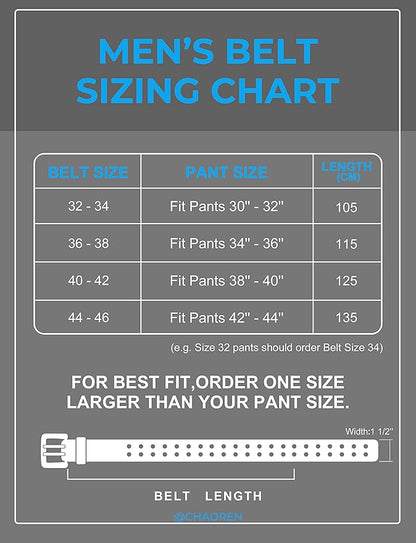 CHAOREN Work Belts for Men Heavy Duty - 1.5" Full Grain Leather Belt Casual - Fully Adjustable, Double Prong