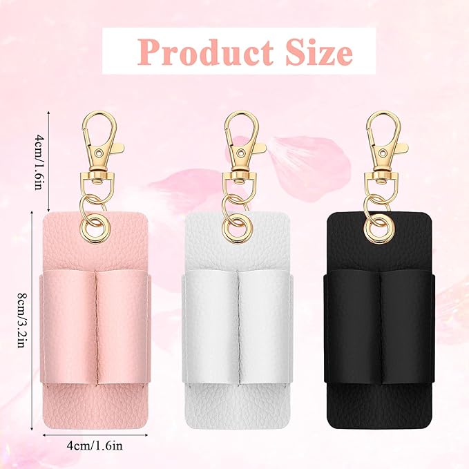 3 Pcs Pen Holder for Lanyard Double Hole Genuine Leather Pen Holder with Keychain Lanyard Attachment Portable Pocket Clip for Nurses Couriers Clerks (Black White Pink)
