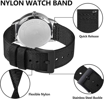 BISONSTRAP Men’s Nylon Watch Bands, Two-Piece Military Watch Straps, Quick Release, Brushed Buckle, Band Width 18mm 19mm 20mm 22mm