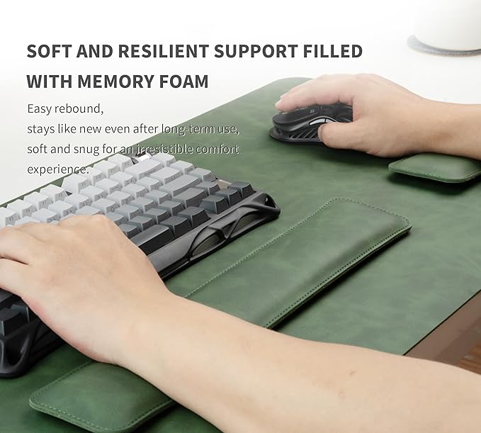 RENMTURE Large Mouse Pad and Keyboard Wrist Rest, Desk Pad for Keyboard and Mouse, Large Gaming Mouse Pad with Wrist Support, Desk Mat for Work and Gaming (Dark Green)