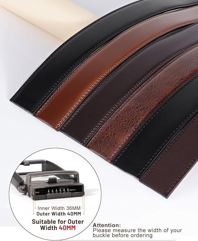 BELTROAD Ratchet Belt Strap for Men Leather Belts Without Buckle Replacement Leather Belt Strap Only 35mm for 40mm Buckle