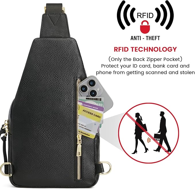 Kattee Small Sling Bag for Women, Leather Fanny Packs Crossbody Purse, Chest Bag for Travel with RFID Blocking, Black