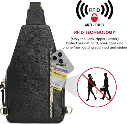 Kattee Small Sling Bag for Women, Leather Fanny Packs Crossbody Purse, Chest Bag for Travel with RFID Blocking, Black