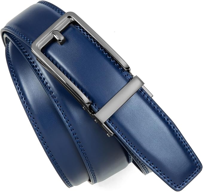 Founders & C Men's Leather Ratchet Comfort Click Belt Dress with Slide Buckle -Adjustable Trim to Fit