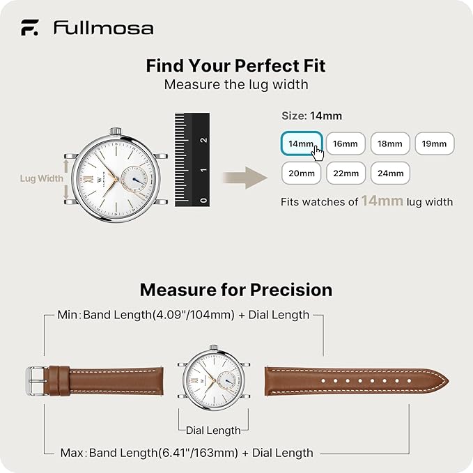 Fullmosa Watch Band, Quick Release Leather Watch Strap for Men Women, Replacement Bands Width 12mm 14mm 16mm 18mm 19mm 20mm 21mm 22mm 24mm