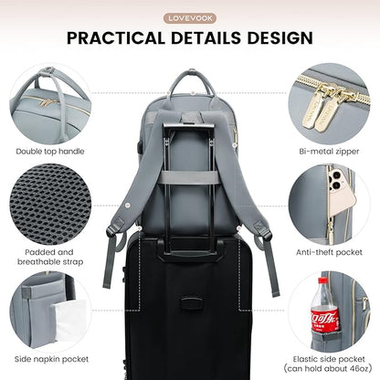 LOVEVOOK Laptop Backpack for Women, Water Resistant Travel Work Backpacks Purse Stylish College Business Teacher Nurse Computer Bag with USB Charging Port, Fits 15.6" Laptop