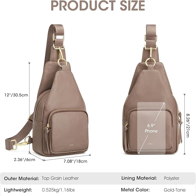 Kattee Small Sling Bag for Women, Leather Fanny Packs Crossbody Purse, Chest Bag for Travel with RFID Blocking, Khaki