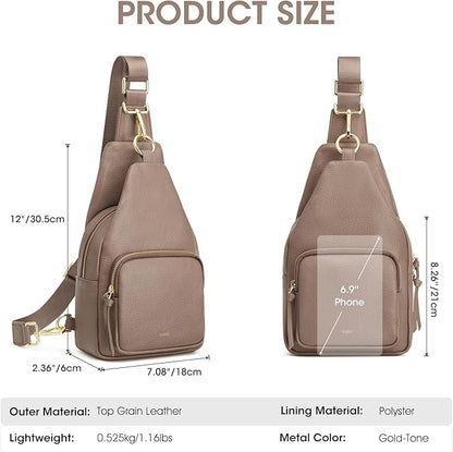 Kattee Small Sling Bag for Women, Leather Fanny Packs Crossbody Purse, Chest Bag for Travel with RFID Blocking, Khaki