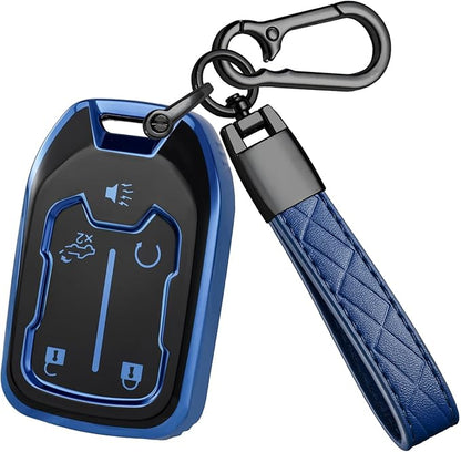 for GMC Key Fob Cover - TPU Key Shell Case Protector Compatible with Chevy Silverado and GMC Sierra 1500 2500HD 3500HD 5 Buttons Smart Remote Key, Blue