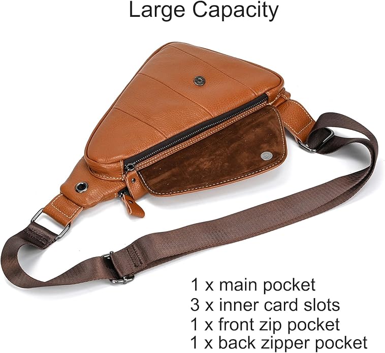 LUUFAN Men's Genuine Leather Sling Bag Chest Shoulder Backpack Crossbody Bag for Casual Sports Hiking Running Travel
