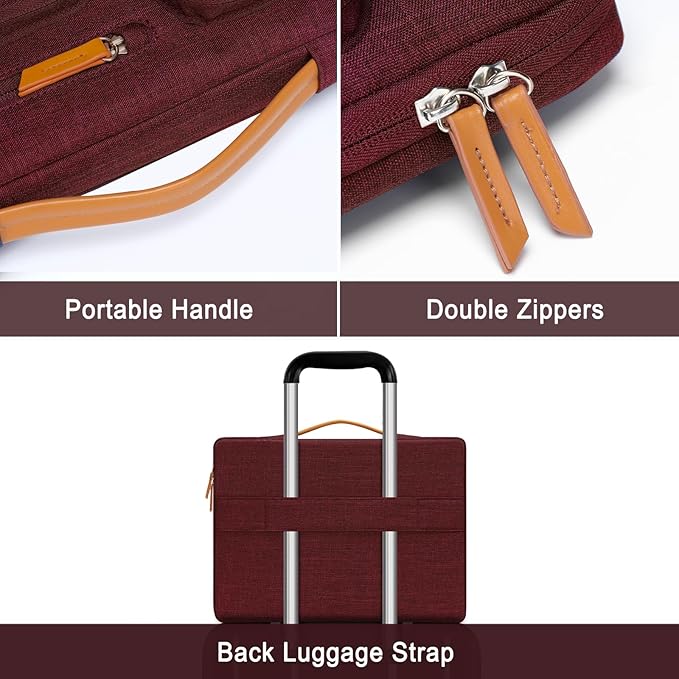 MOSISO 360 Protective Laptop Case 14 inch, 14 inch Laptop Sleeve Compatible with HP Lenovo Dell ASUS Acer, HP, Dell Latitude, Lenovo, Side Open Carrying Case with 4 Zipper Pockets&Handle, Wine Red