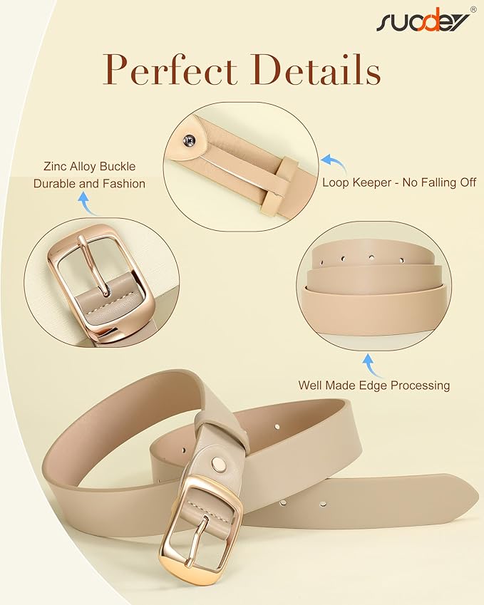 SUOSDEY Women Belts For Jeans Dresses Pants Ladies Leather Waist Belt with Elegant Buckle, Width 1.3"