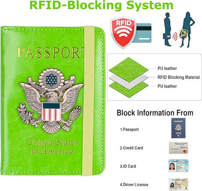 Premium Passport Holder for Travel, RFID Blocking Passport Cover Slim, Durable & Travel-Friendly, Passport Wallet Keep Your Documents Safe & Organized (Green)