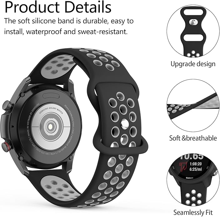 Meliya 20mm 22mm Watch Bands Quick Release Replacement Wristband, Soft Silicone Bands Breathable Sport Replacement Straps for Men Women