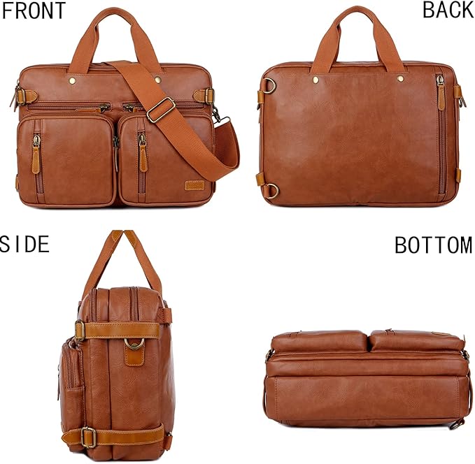 Men Vegan Leather Briefcase Backpack Hybrid 17 Inch Laptop Bag Case Business Messenger bag HB-22