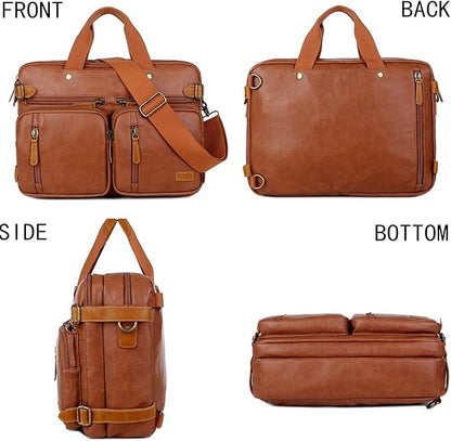 Men Vegan Leather Briefcase Backpack Hybrid 17 Inch Laptop Bag Case Business Messenger bag HB-22