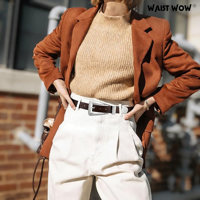 Women's Leather Belts for Jeans Pants Fashion Leather Waist Belt Ladies Dress Belts with Gold/Silver Buckle
