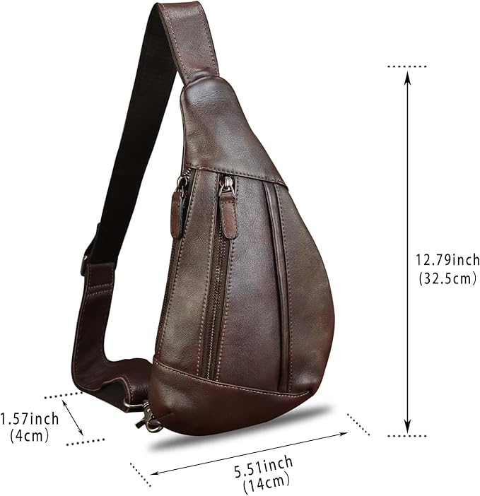 Genuine Leather Sling Bag for Men and Women Vintage Real Leather Crossbody Chest Bags Backpack Purse for Travel Hiking