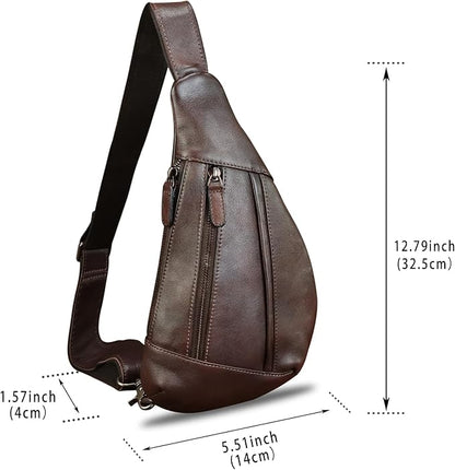 Genuine Leather Sling Bag for Men and Women Vintage Real Leather Crossbody Chest Bags Backpack Purse for Travel Hiking