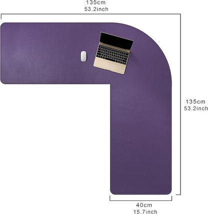 Mydours L-Shape Desk Pad, 54" L x 54" L x 16" W Mega PU Leather Corner Computer Keyboard Desk Mat Blotter, XXL Large Gaming Mouse Pad for Home and Office Desktop (Purple)