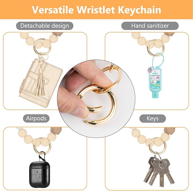 KNGITRYI Wallet Keychain Wristlet for Women,Slim RFID Credit Card Holder Purse Tassel Keychain Bangle Key Ring for Men Women
