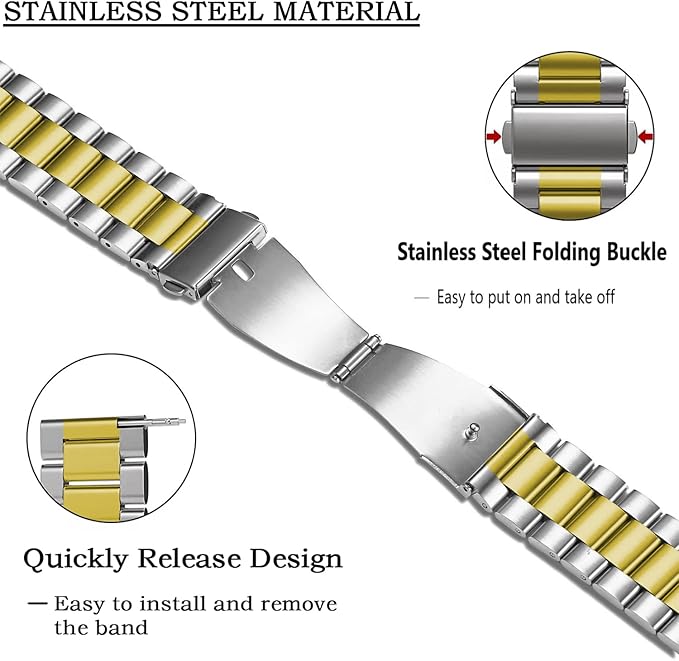 Moran Stainless Steel Watch Band Quick Release Replacement Metal Strap 20mm 22mm for Men Women