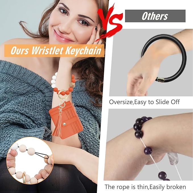 KNGITRYI Wallet Keychain Wristlet for Women,Slim RFID Credit Card Holder Purse Tassel Keychain Bangle Key Ring for Men Women