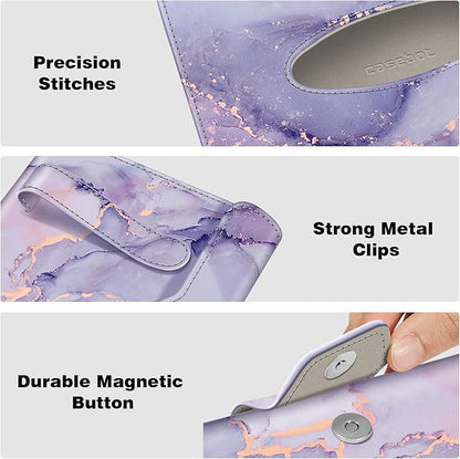 CaseBot Car Visor Tissue Holder, Sun Visor Napkin Holder, Mask Holder, PU Leather Backseat Tissue Box for Truck SUV, Lilac Marble