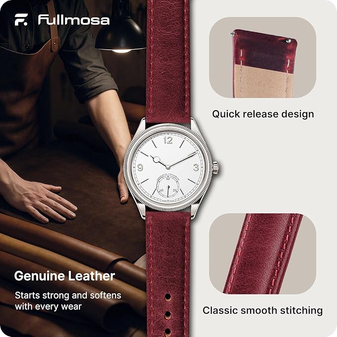 Fullmosa Watch Band, Quick Release Leather Watch Strap for Men Women, Replacement Bands Width 12mm 14mm 16mm 18mm 19mm 20mm 21mm 22mm 24mm