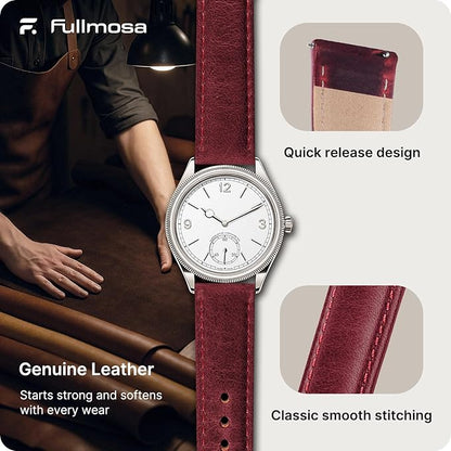 Fullmosa Watch Band, Quick Release Leather Watch Strap for Men Women, Replacement Bands Width 12mm 14mm 16mm 18mm 19mm 20mm 21mm 22mm 24mm