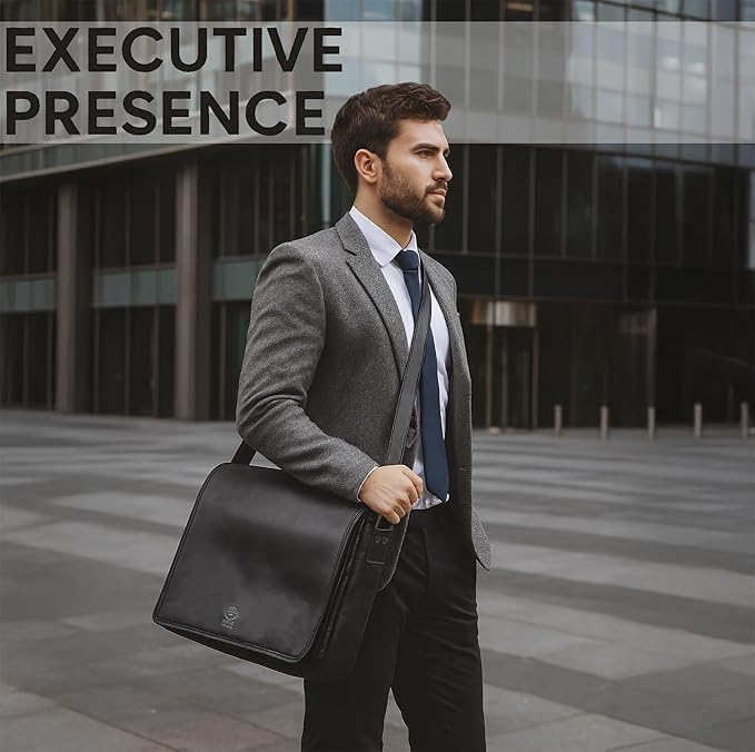 Leather Messenger Bag for Men 16" Full Grain Leather Laptop Bag Vintage Crossbody Office Satchel Travel Shoulder Bag