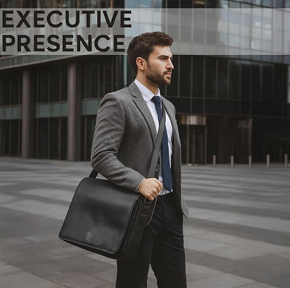 Leather Messenger Bag for Men 16" Full Grain Leather Laptop Bag Vintage Crossbody Office Satchel Travel Shoulder Bag