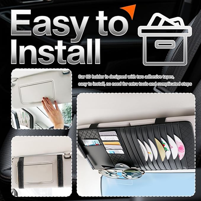 CD Holder for Car,Leather Multi-Purpose Car Visor Organizer Cars CD Holder for Storing CDs/DVD/Card/Pen/Sunglasses,Universal CDs Visor Holders for Cars Interior Accessories