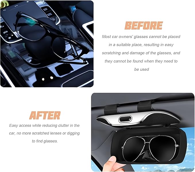 zipelo Sunglasses Holder for Car Sun Visor, Protective Automotive Eyeglasses Storage Case Hanger, Soft Vehicle Interior Glasses Organizer Box Accessories, Universal Fit (White)