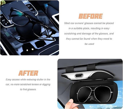 zipelo Sunglasses Holder for Car Sun Visor, Protective Automotive Eyeglasses Storage Case Hanger, Soft Vehicle Interior Glasses Organizer Box Accessories, Universal Fit (Coffee)
