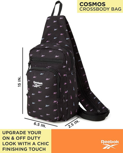 Reebok Unisex Crossbody Sling Bags – Compact Convertible Strap Cross Body Bag Travel Sling Bag - Gym & Travel Essential, Cosmos Black Ombre