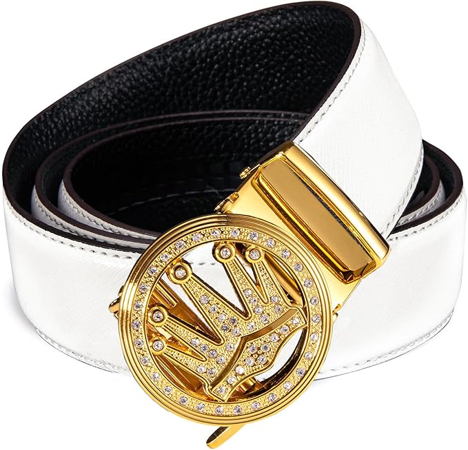 Dubulle Designer Mens Belts, Sliding Automatic Buckle Ratchet Dress Belt TOP Genuine Leather Strap Gifts