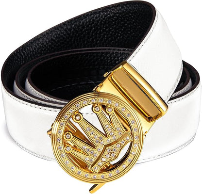 Dubulle Designer Mens Belts, Sliding Automatic Buckle Ratchet Dress Belt TOP Genuine Leather Strap Gifts