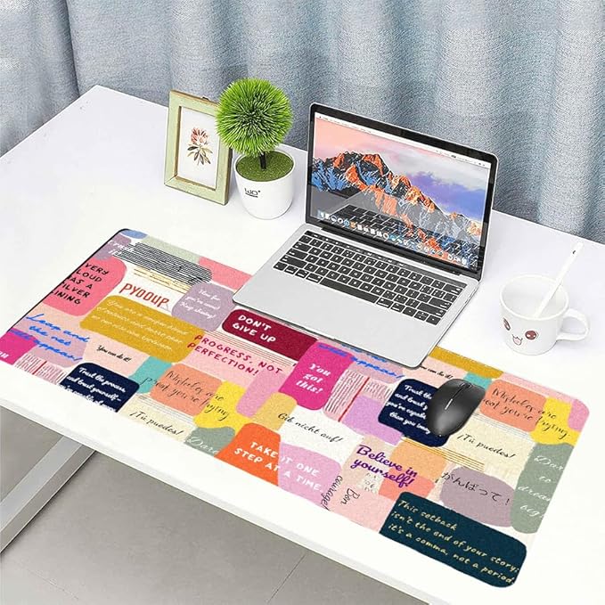 Motivational Desk Mat for Women, Waterproof PU Leather Desk Pad with Non-Slip Base, Uplifting Gift Inspiring Office Keyboard Mat for Gaming & Home Work（27.56 * 13.78in）