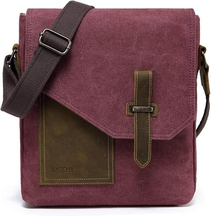 VASCHY Small Messenger Bag, Vintage Canvas Leather Lightweight Crossbody Bag