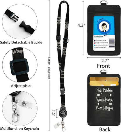 bolimoss ID Badge Holder with Lanyard, Pu Leather Breakaway Lanyards for Id Badges, Adjustable Landyards with Retractable Reel Clip with Quick Release Buckles,for Office Worker Nurse Teacher Student