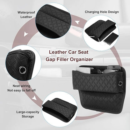 HARFINGTON 2pcs Car Seat Gap Filler Organizer 11.5 x 8 x 2.1 Inch Leather Universal Car Organizer Storage Box Between Seat and Console for Phone Sunglasses Keys, Black